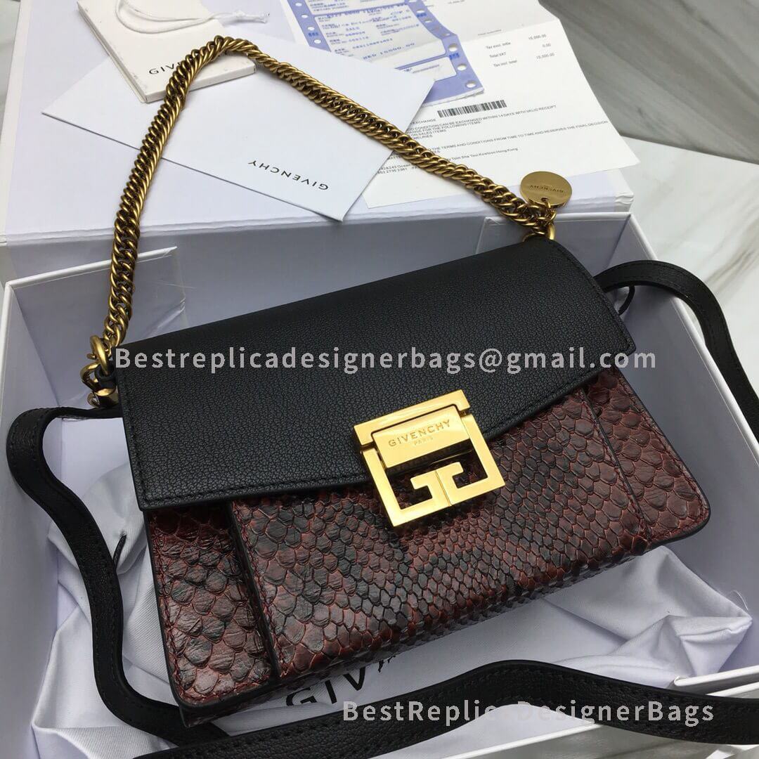 Givenchy Small GV3 Bag In Black And Wine Goatskin Python Effect Leather GHW 29999-1